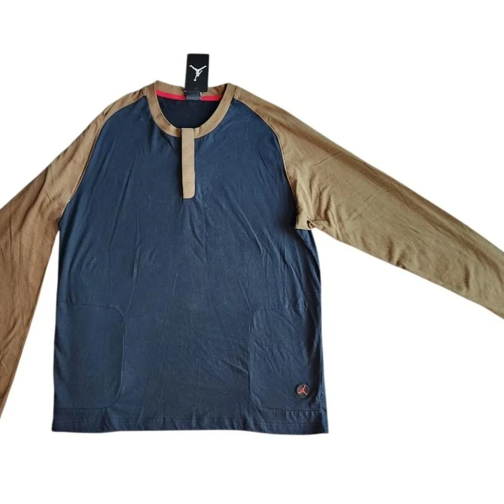 Jordan Colorblock Henley Navy Tan Streetwear Utility Shirt 508010-010 XXL